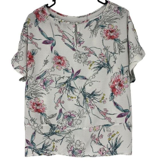 Buffalo David Bitton Sz M Peoni Tie Front Top Short Sleeve Boxy Summer 3067 - Picture 8 of 13